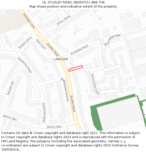 19, STUDLEY ROAD, REDDITCH, B98 7HE: Location map and indicative extent of plot