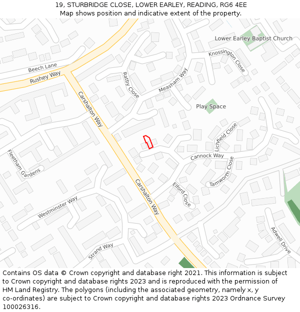 19, STURBRIDGE CLOSE, LOWER EARLEY, READING, RG6 4EE: Location map and indicative extent of plot