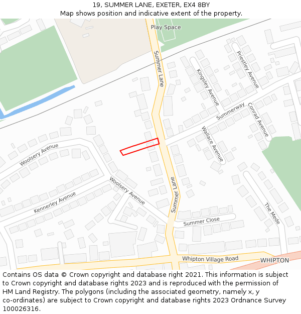 19, SUMMER LANE, EXETER, EX4 8BY: Location map and indicative extent of plot