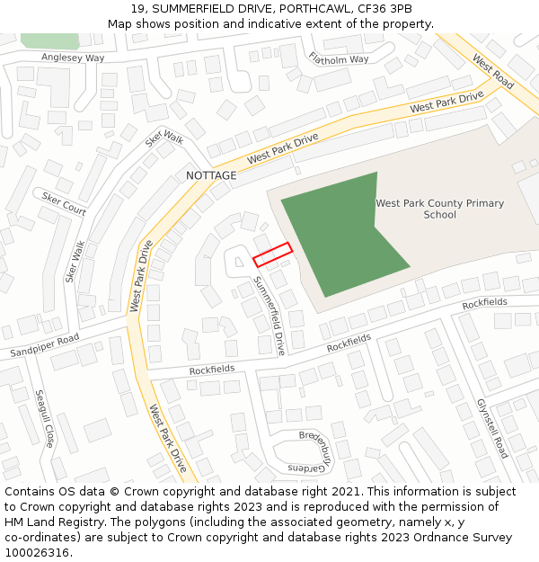19, SUMMERFIELD DRIVE, PORTHCAWL, CF36 3PB: Location map and indicative extent of plot