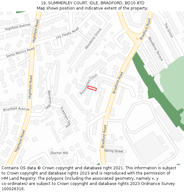 19, SUMMERLEY COURT, IDLE, BRADFORD, BD10 8TD: Location map and indicative extent of plot