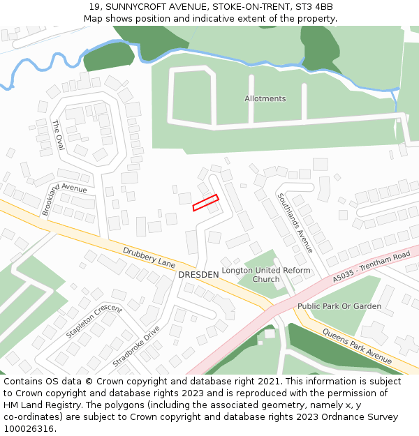 19, SUNNYCROFT AVENUE, STOKE-ON-TRENT, ST3 4BB: Location map and indicative extent of plot