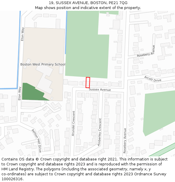 19, SUSSEX AVENUE, BOSTON, PE21 7QG: Location map and indicative extent of plot