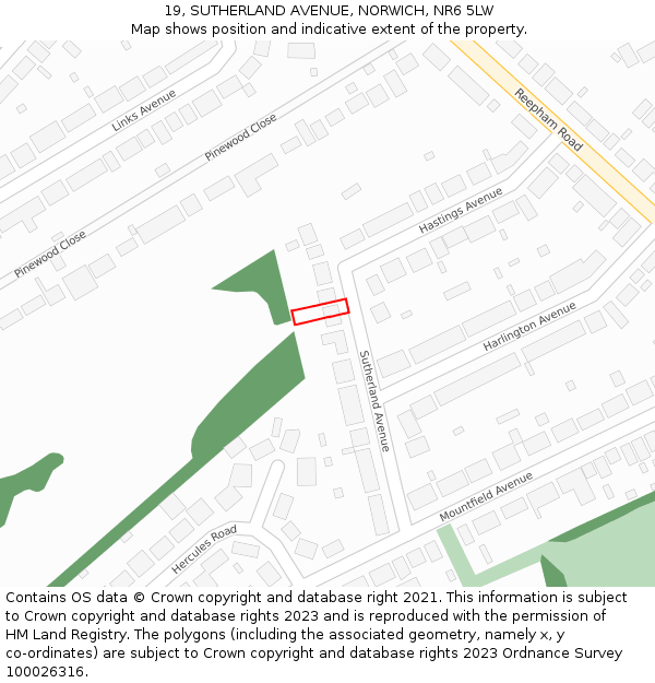 19, SUTHERLAND AVENUE, NORWICH, NR6 5LW: Location map and indicative extent of plot