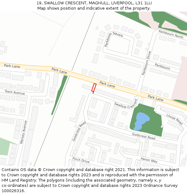 19, SWALLOW CRESCENT, MAGHULL, LIVERPOOL, L31 1LU: Location map and indicative extent of plot