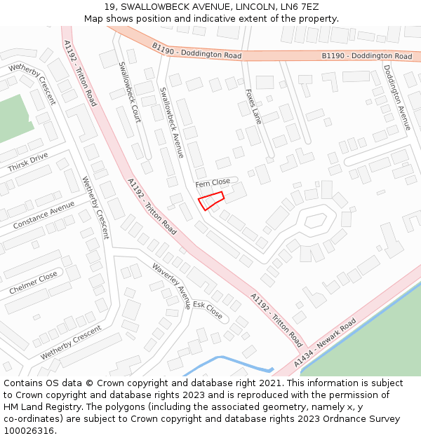 19, SWALLOWBECK AVENUE, LINCOLN, LN6 7EZ: Location map and indicative extent of plot