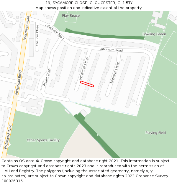 19, SYCAMORE CLOSE, GLOUCESTER, GL1 5TY: Location map and indicative extent of plot