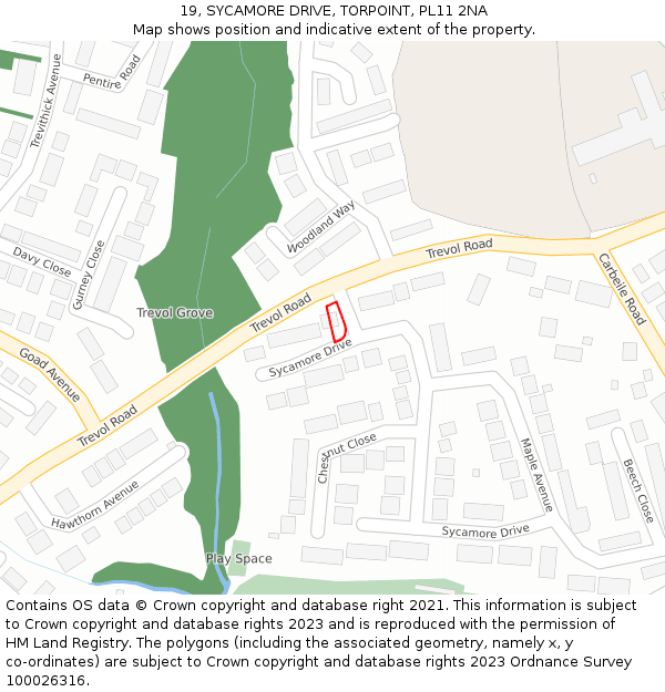19, SYCAMORE DRIVE, TORPOINT, PL11 2NA: Location map and indicative extent of plot
