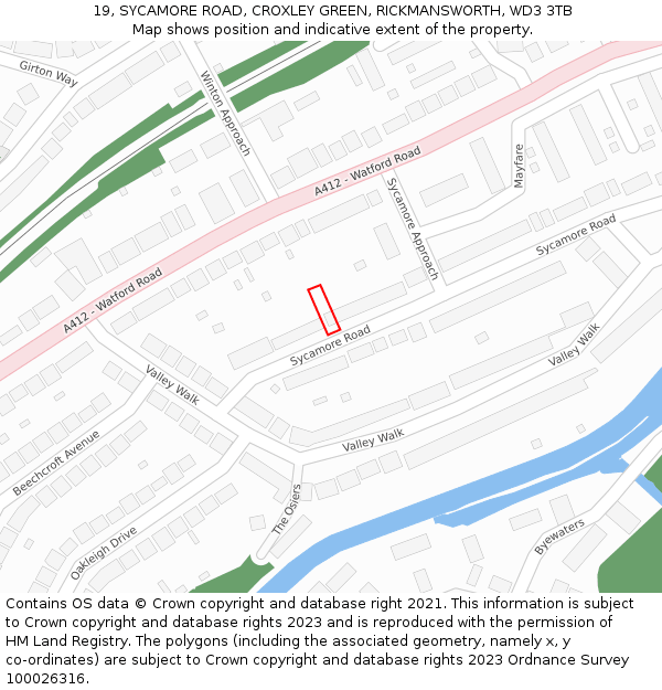 19, SYCAMORE ROAD, CROXLEY GREEN, RICKMANSWORTH, WD3 3TB: Location map and indicative extent of plot