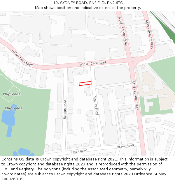 19, SYDNEY ROAD, ENFIELD, EN2 6TS: Location map and indicative extent of plot