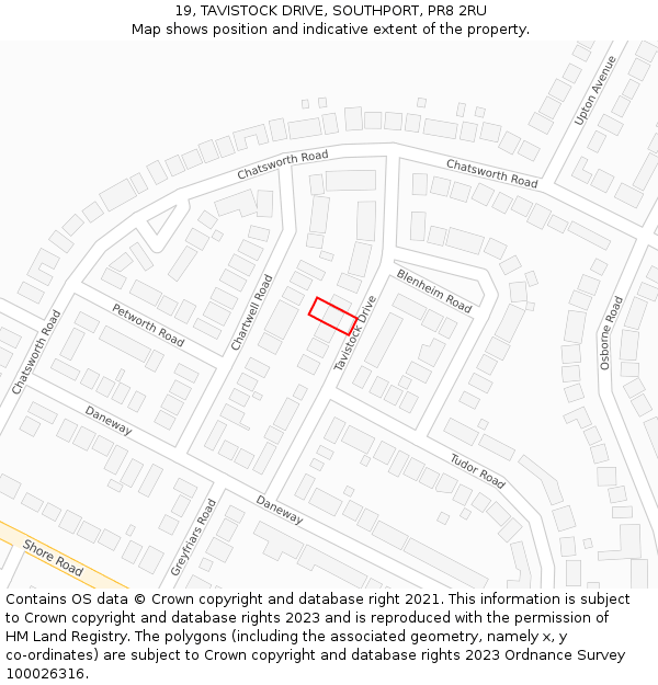 19, TAVISTOCK DRIVE, SOUTHPORT, PR8 2RU: Location map and indicative extent of plot