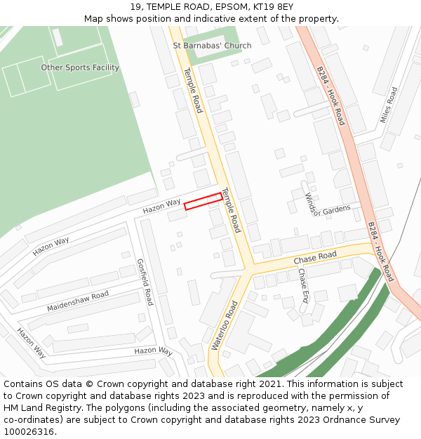 19, TEMPLE ROAD, EPSOM, KT19 8EY: Location map and indicative extent of plot