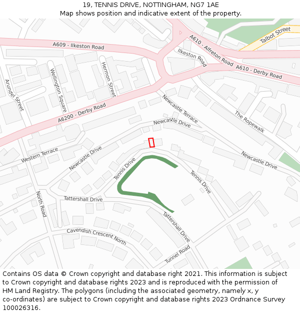 19, TENNIS DRIVE, NOTTINGHAM, NG7 1AE: Location map and indicative extent of plot