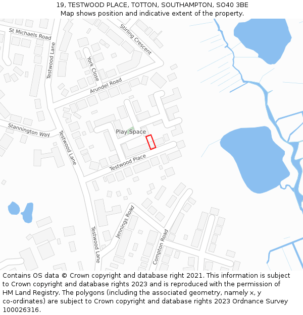 19, TESTWOOD PLACE, TOTTON, SOUTHAMPTON, SO40 3BE: Location map and indicative extent of plot