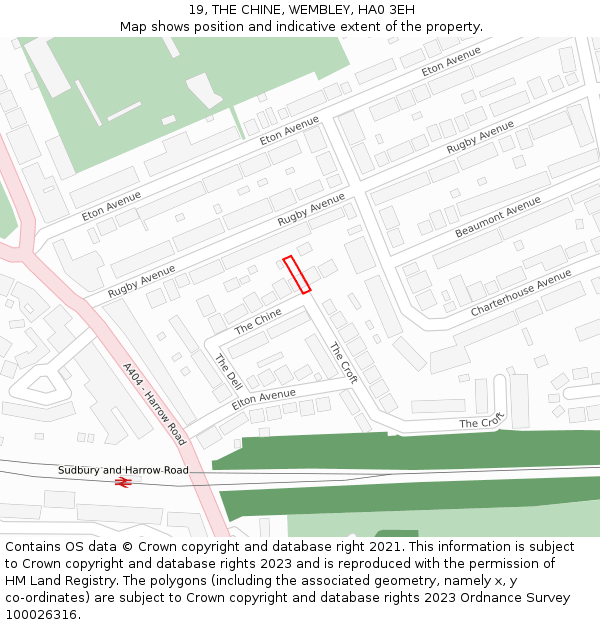19, THE CHINE, WEMBLEY, HA0 3EH: Location map and indicative extent of plot