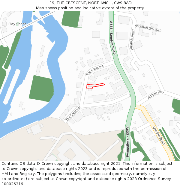 19, THE CRESCENT, NORTHWICH, CW9 8AD: Location map and indicative extent of plot