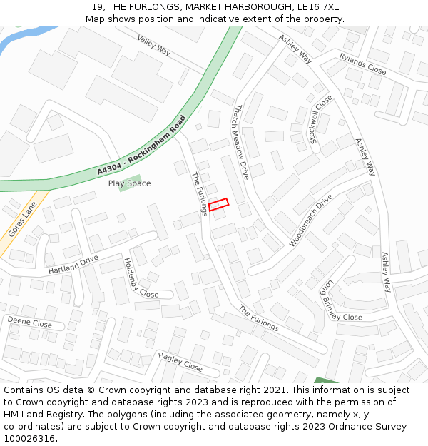19, THE FURLONGS, MARKET HARBOROUGH, LE16 7XL: Location map and indicative extent of plot