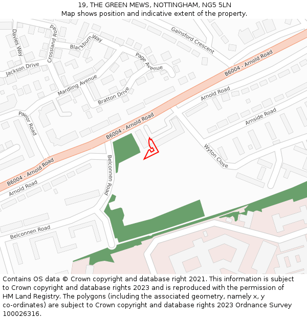 19, THE GREEN MEWS, NOTTINGHAM, NG5 5LN: Location map and indicative extent of plot