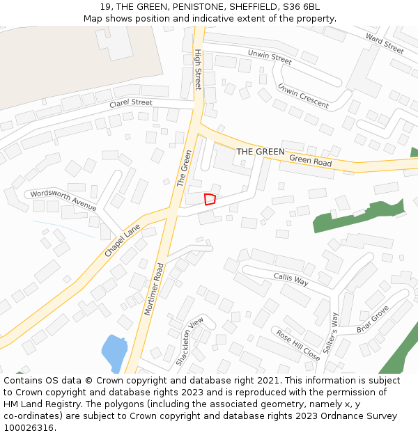 19, THE GREEN, PENISTONE, SHEFFIELD, S36 6BL: Location map and indicative extent of plot