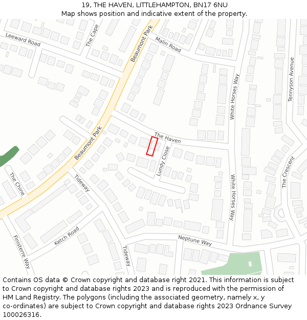 19, THE HAVEN, LITTLEHAMPTON, BN17 6NU: Location map and indicative extent of plot