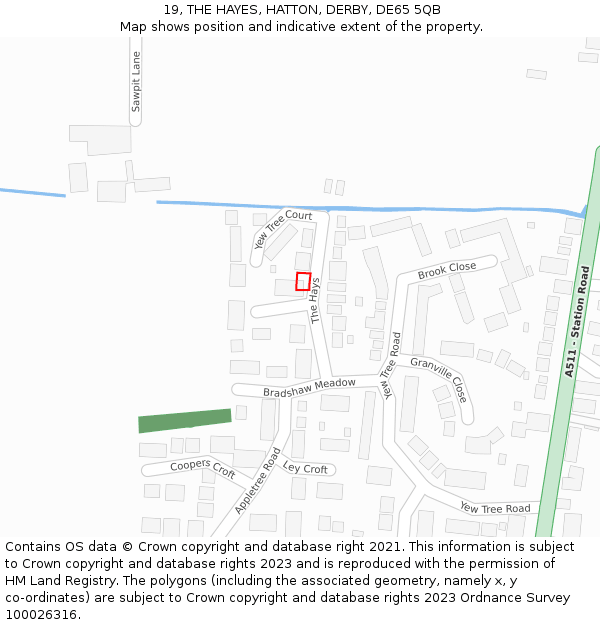 19, THE HAYES, HATTON, DERBY, DE65 5QB: Location map and indicative extent of plot