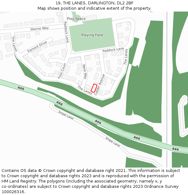 19, THE LANES, DARLINGTON, DL2 2BF: Location map and indicative extent of plot