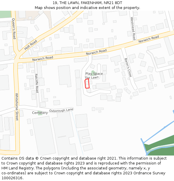 19, THE LAWN, FAKENHAM, NR21 8DT: Location map and indicative extent of plot