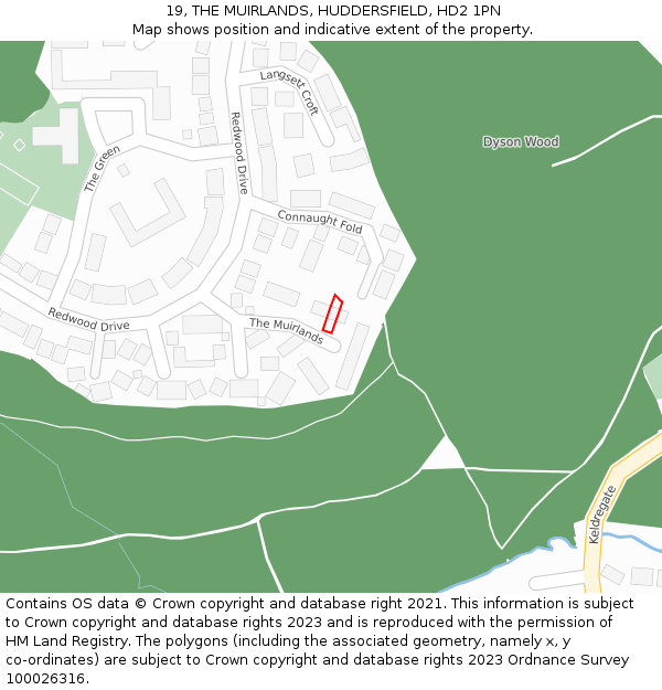 19, THE MUIRLANDS, HUDDERSFIELD, HD2 1PN: Location map and indicative extent of plot