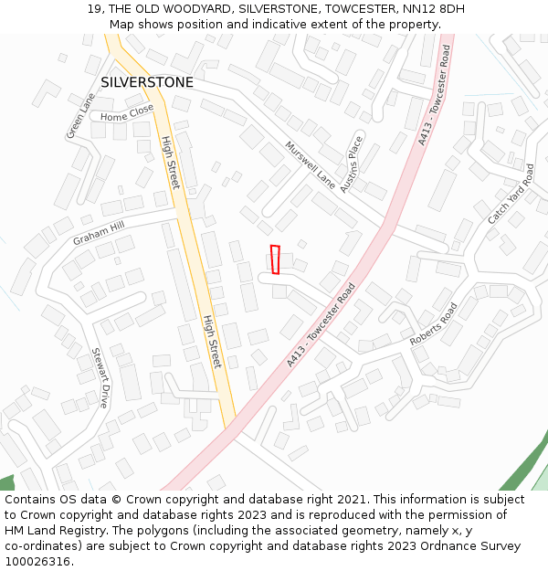 19, THE OLD WOODYARD, SILVERSTONE, TOWCESTER, NN12 8DH: Location map and indicative extent of plot