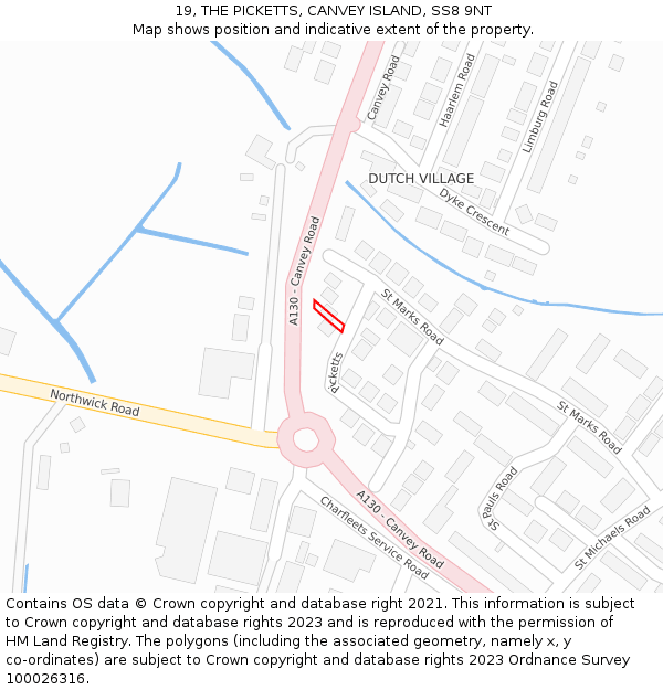 19, THE PICKETTS, CANVEY ISLAND, SS8 9NT: Location map and indicative extent of plot