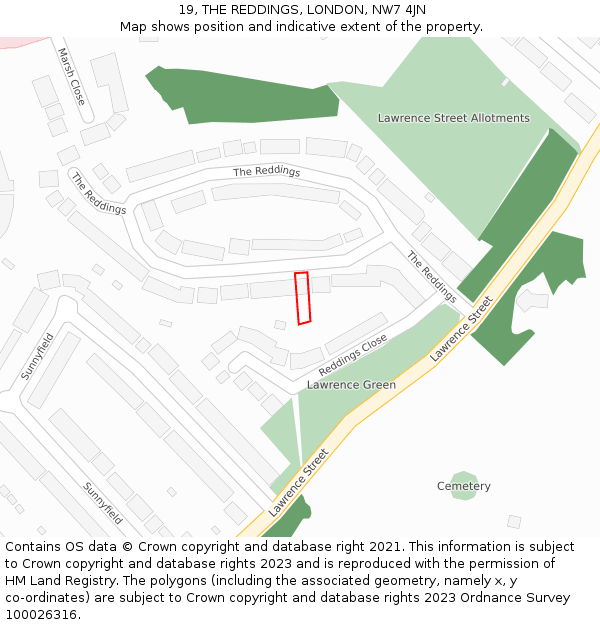 19, THE REDDINGS, LONDON, NW7 4JN: Location map and indicative extent of plot