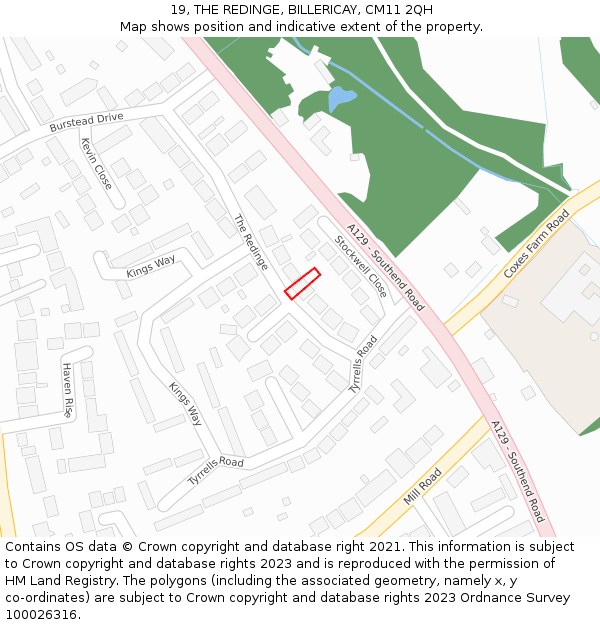 19, THE REDINGE, BILLERICAY, CM11 2QH: Location map and indicative extent of plot