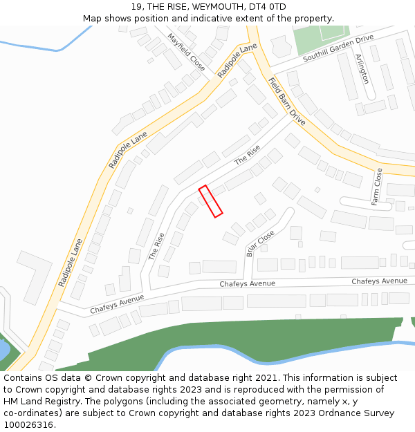 19, THE RISE, WEYMOUTH, DT4 0TD: Location map and indicative extent of plot