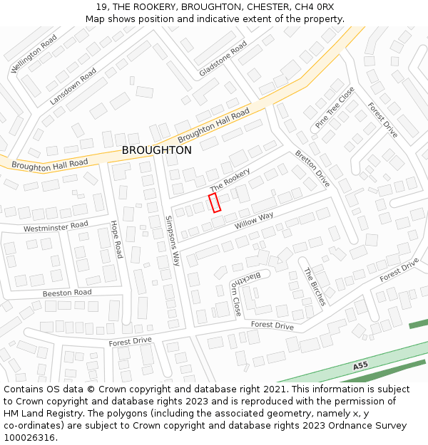 19, THE ROOKERY, BROUGHTON, CHESTER, CH4 0RX: Location map and indicative extent of plot
