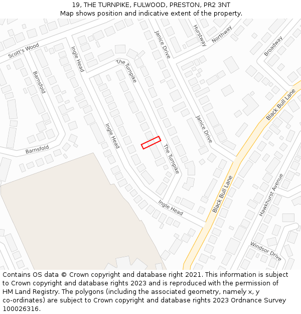 19, THE TURNPIKE, FULWOOD, PRESTON, PR2 3NT: Location map and indicative extent of plot