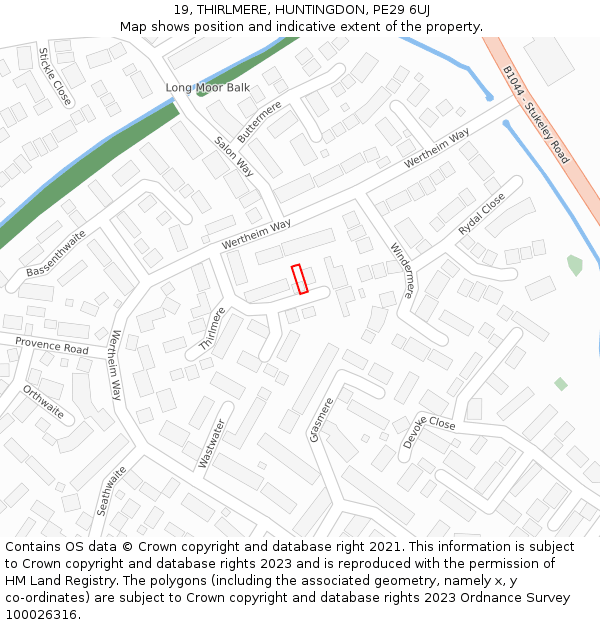 19, THIRLMERE, HUNTINGDON, PE29 6UJ: Location map and indicative extent of plot