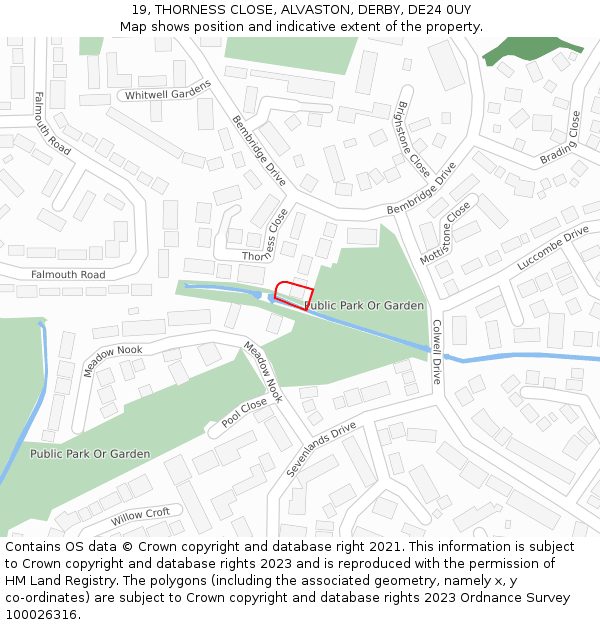 19, THORNESS CLOSE, ALVASTON, DERBY, DE24 0UY: Location map and indicative extent of plot