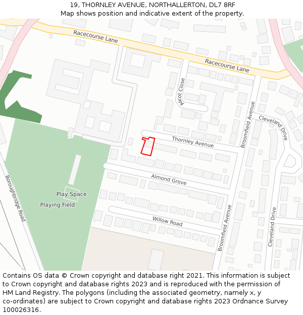 19, THORNLEY AVENUE, NORTHALLERTON, DL7 8RF: Location map and indicative extent of plot