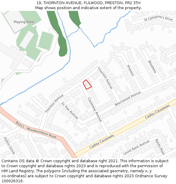 19, THORNTON AVENUE, FULWOOD, PRESTON, PR2 3TH: Location map and indicative extent of plot
