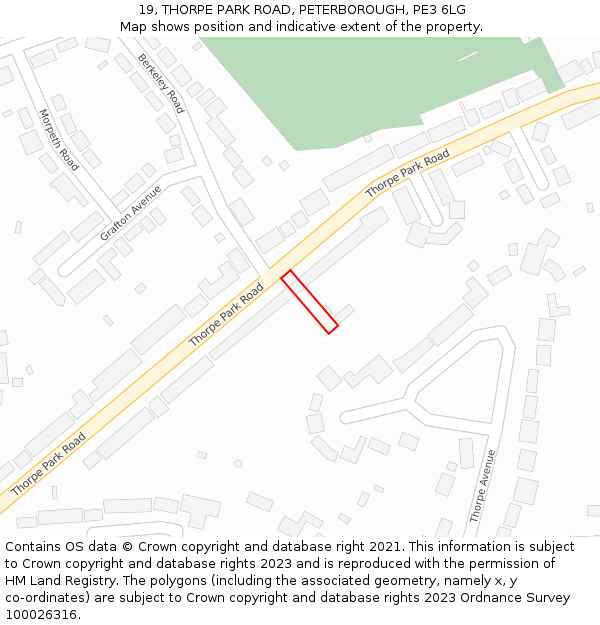 19, THORPE PARK ROAD, PETERBOROUGH, PE3 6LG: Location map and indicative extent of plot