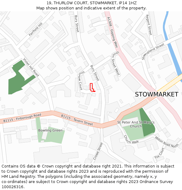 19, THURLOW COURT, STOWMARKET, IP14 1HZ: Location map and indicative extent of plot