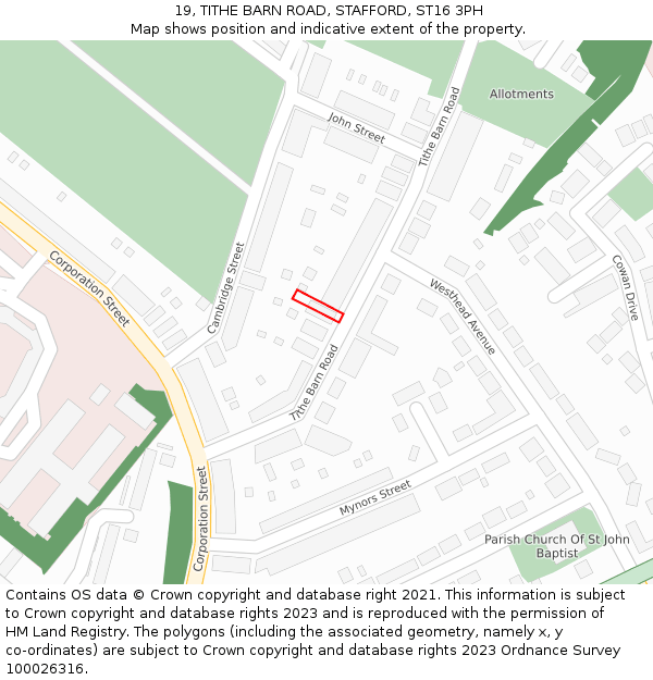 19, TITHE BARN ROAD, STAFFORD, ST16 3PH: Location map and indicative extent of plot