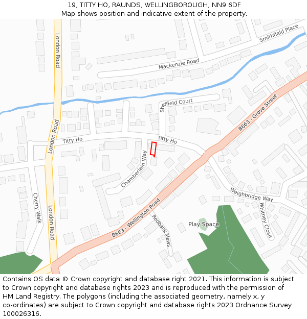 19, TITTY HO, RAUNDS, WELLINGBOROUGH, NN9 6DF: Location map and indicative extent of plot