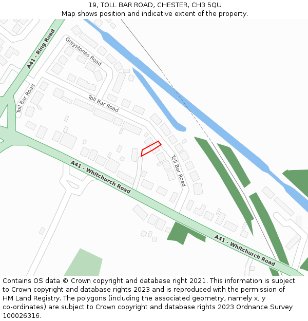 19, TOLL BAR ROAD, CHESTER, CH3 5QU: Location map and indicative extent of plot