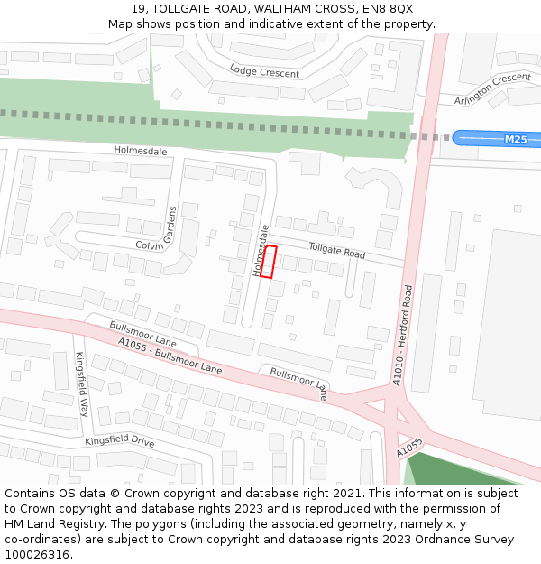 19, TOLLGATE ROAD, WALTHAM CROSS, EN8 8QX: Location map and indicative extent of plot