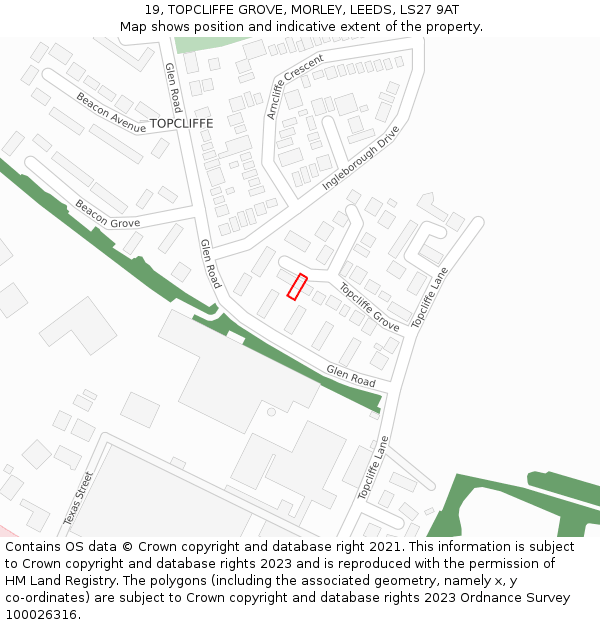 19, TOPCLIFFE GROVE, MORLEY, LEEDS, LS27 9AT: Location map and indicative extent of plot