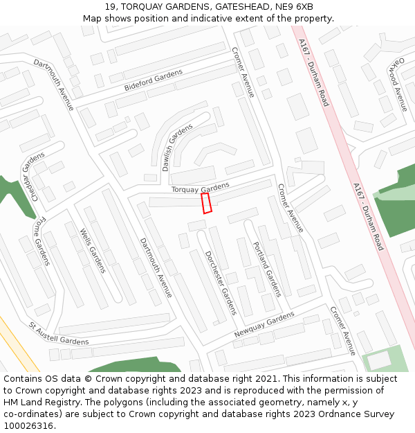 19, TORQUAY GARDENS, GATESHEAD, NE9 6XB: Location map and indicative extent of plot