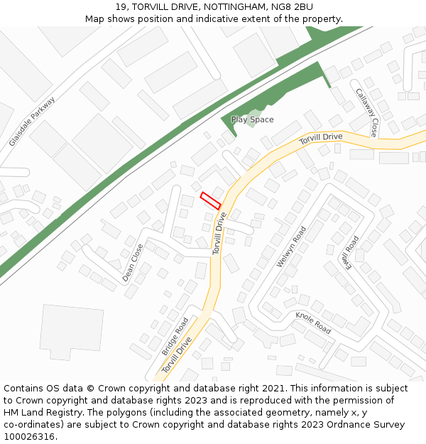 19, TORVILL DRIVE, NOTTINGHAM, NG8 2BU: Location map and indicative extent of plot