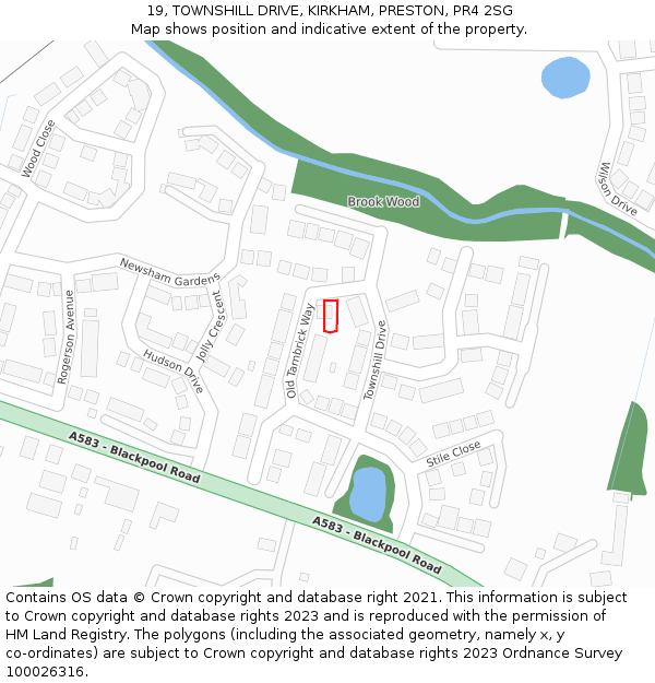 19, TOWNSHILL DRIVE, KIRKHAM, PRESTON, PR4 2SG: Location map and indicative extent of plot