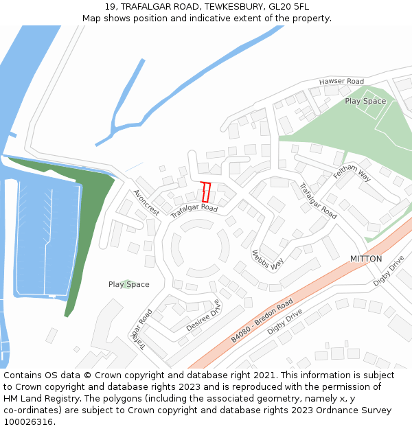 19, TRAFALGAR ROAD, TEWKESBURY, GL20 5FL: Location map and indicative extent of plot